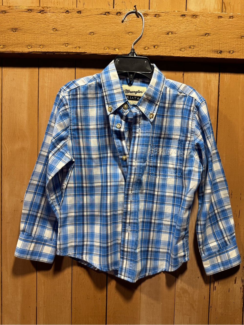 Wrangler Ariat Blue and White Plaid Button-Down Shirt